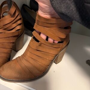 Free People Brown Strappy Heeled Boots